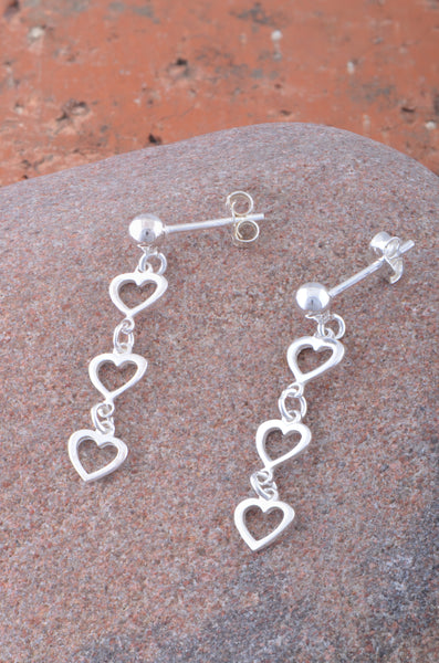 Sterling Silver Womens Dainty Dangling Heart Drop Earrings