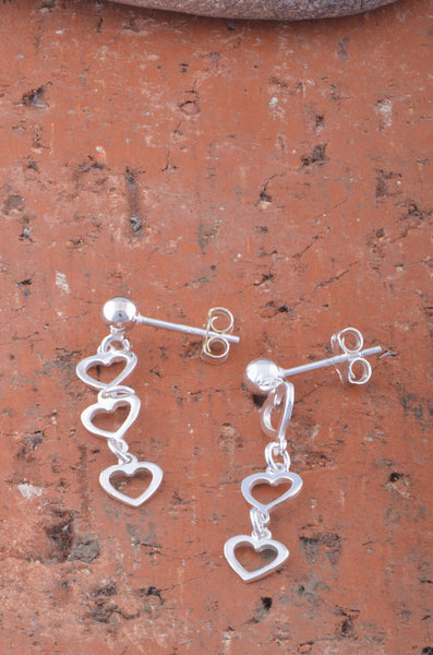 Sterling Silver Womens Dainty Dangling Heart Drop Earrings