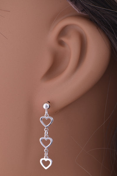 Sterling Silver Womens Dainty Dangling Heart Drop Earrings