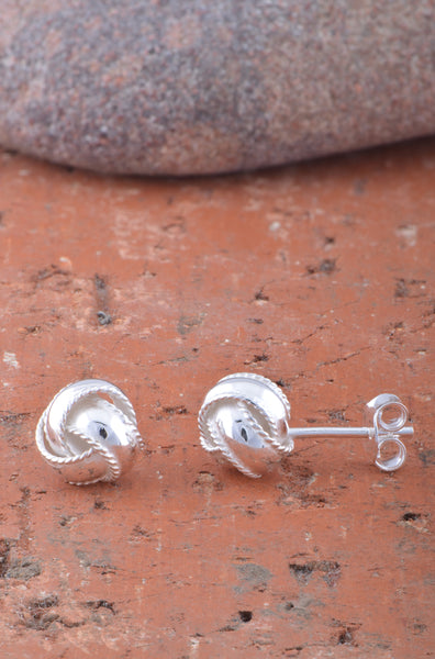 Sterling Silver Womens Dainty Love Knot Stud Earrings