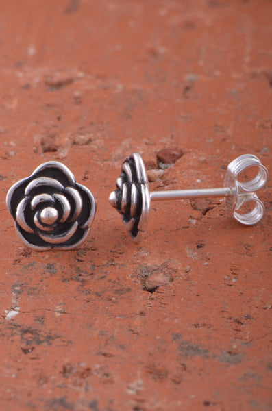 Sterling Silver Dainty Womens Rose Flower Stud Earrings
