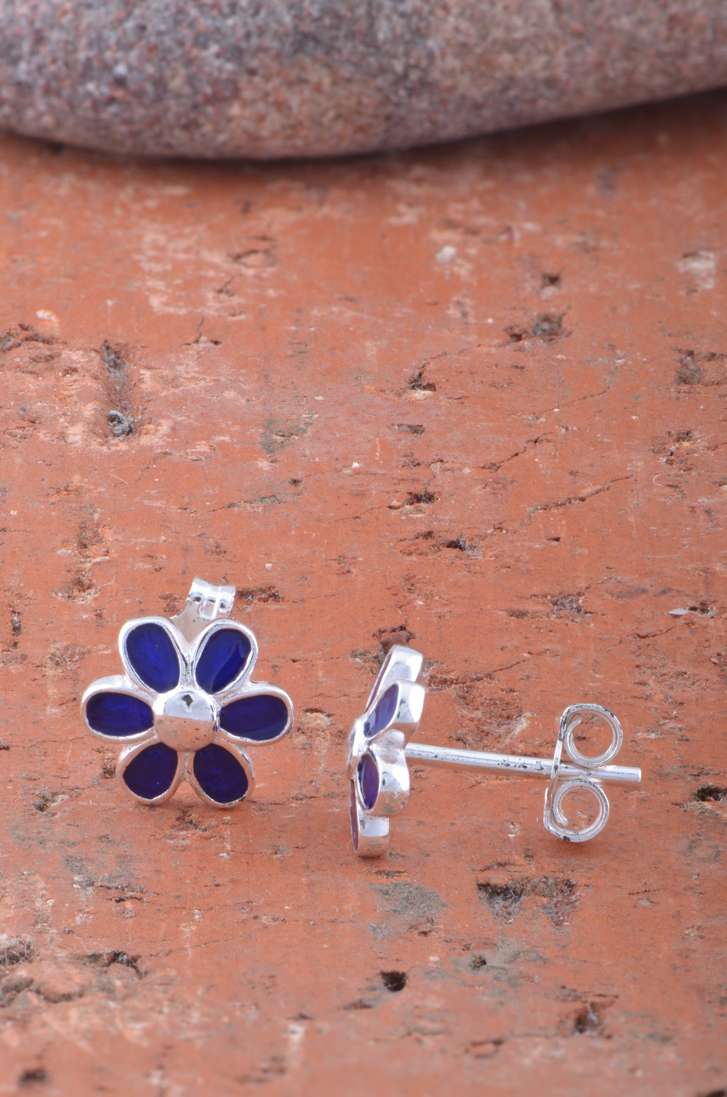 Sterling Silver Girls Dainty Blue Daisy Flower Stud Earrings