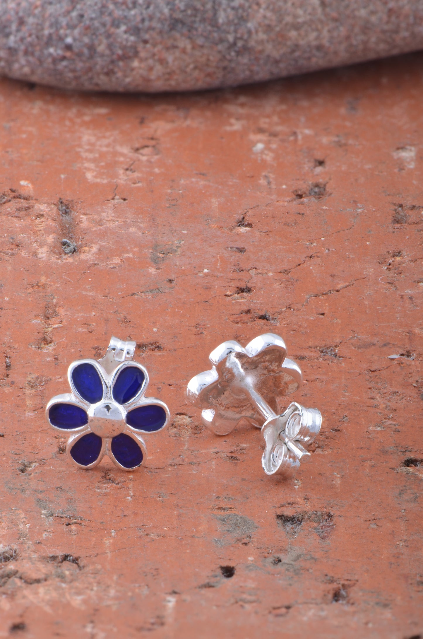 Sterling Silver Girls Dainty Blue Daisy Flower Stud Earrings
