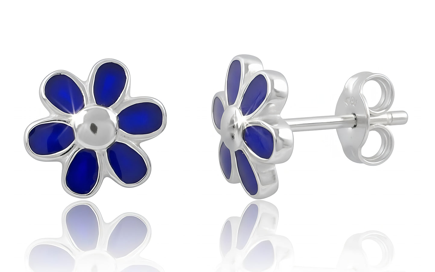 Sterling Silver Girls Dainty Blue Daisy Flower Stud Earrings