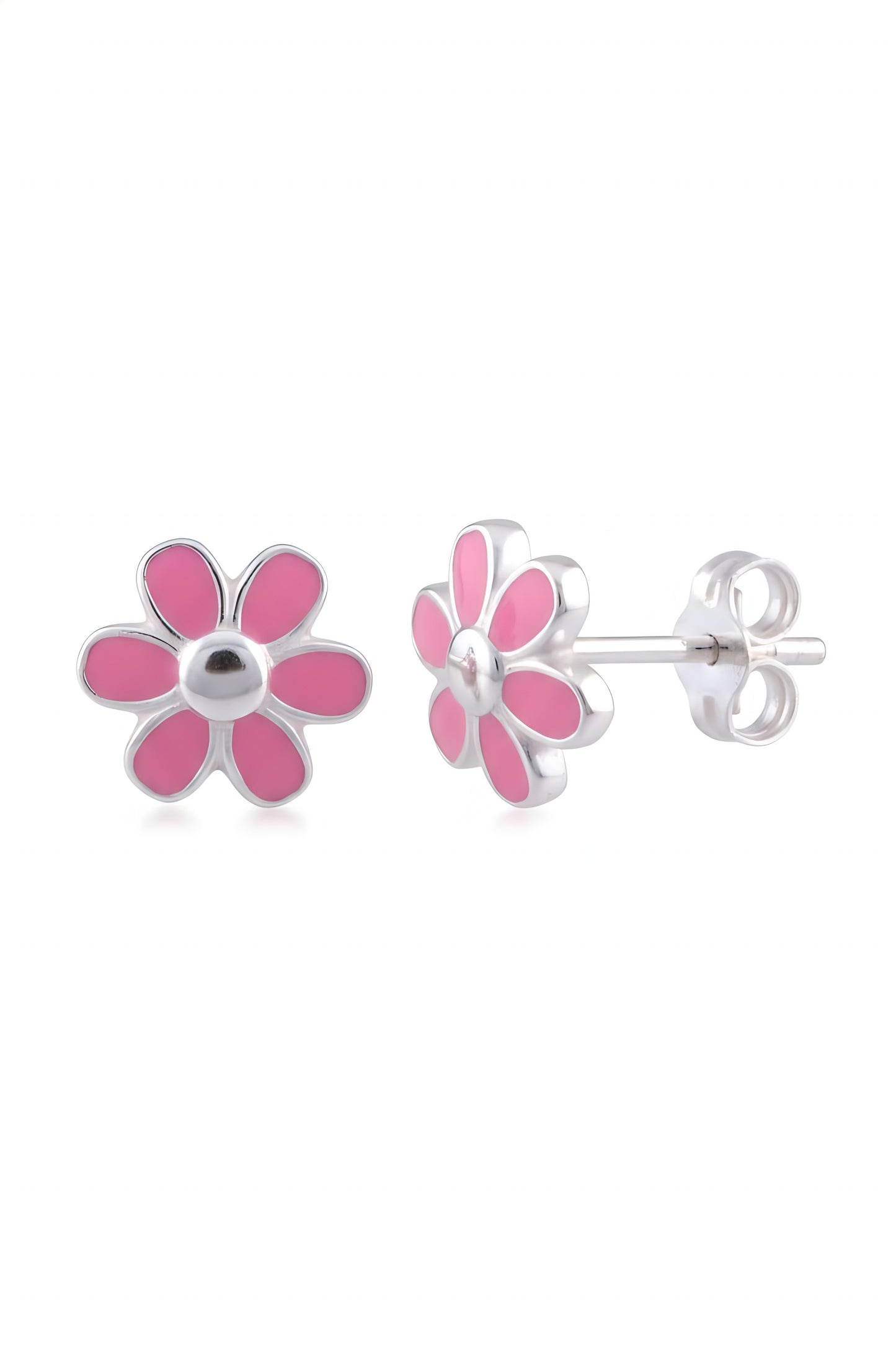Sterling Silver Dainty Women's Pink Daisy Flower Stud Earrings