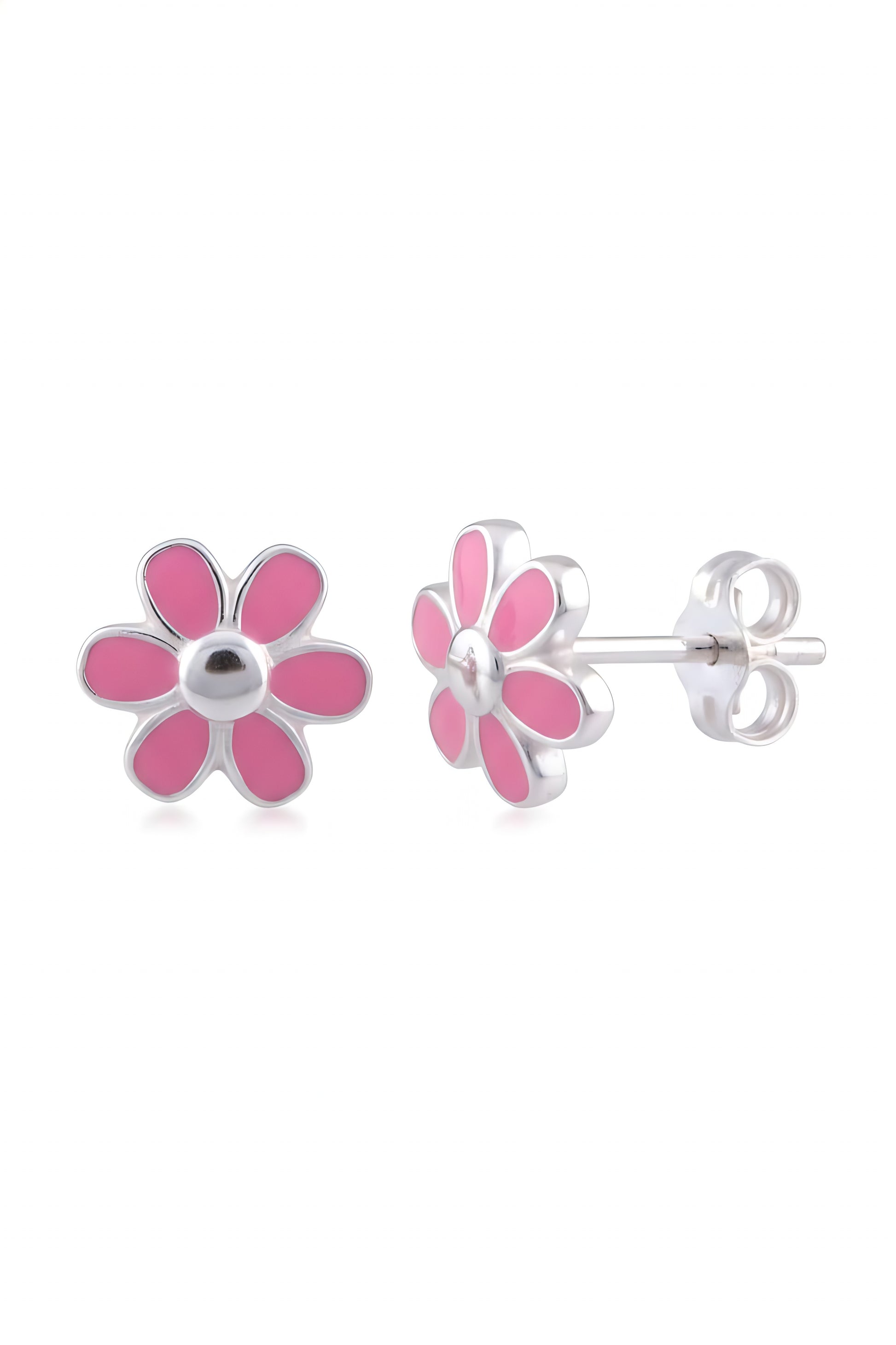 Sterling Silver Dainty Women's Pink Daisy Flower Stud Earrings