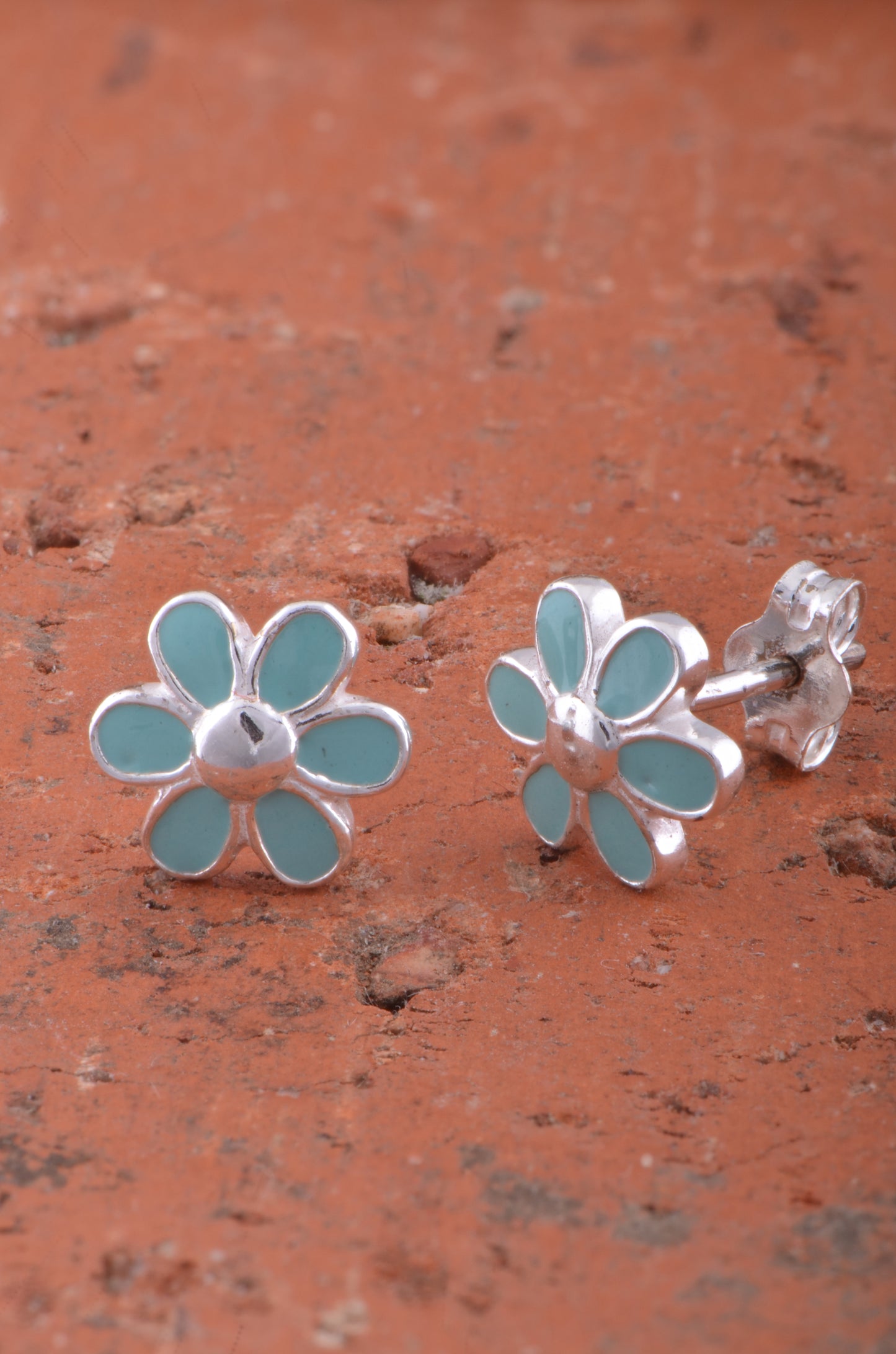 Sterling Silver Girls Dainty Light Blue Daisy Flower Stud Earrings