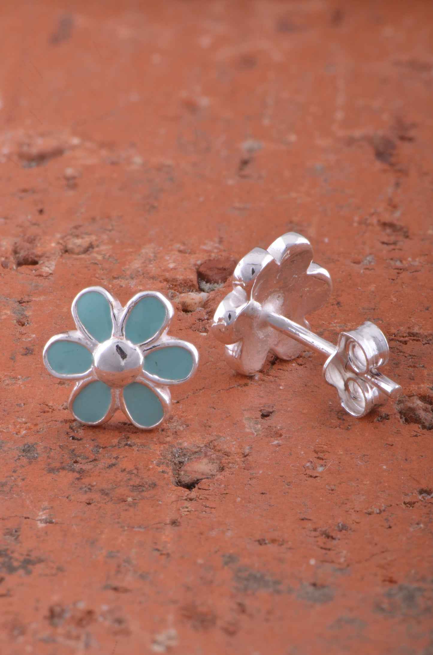 Sterling Silver Girls Dainty Light Blue Daisy Flower Stud Earrings