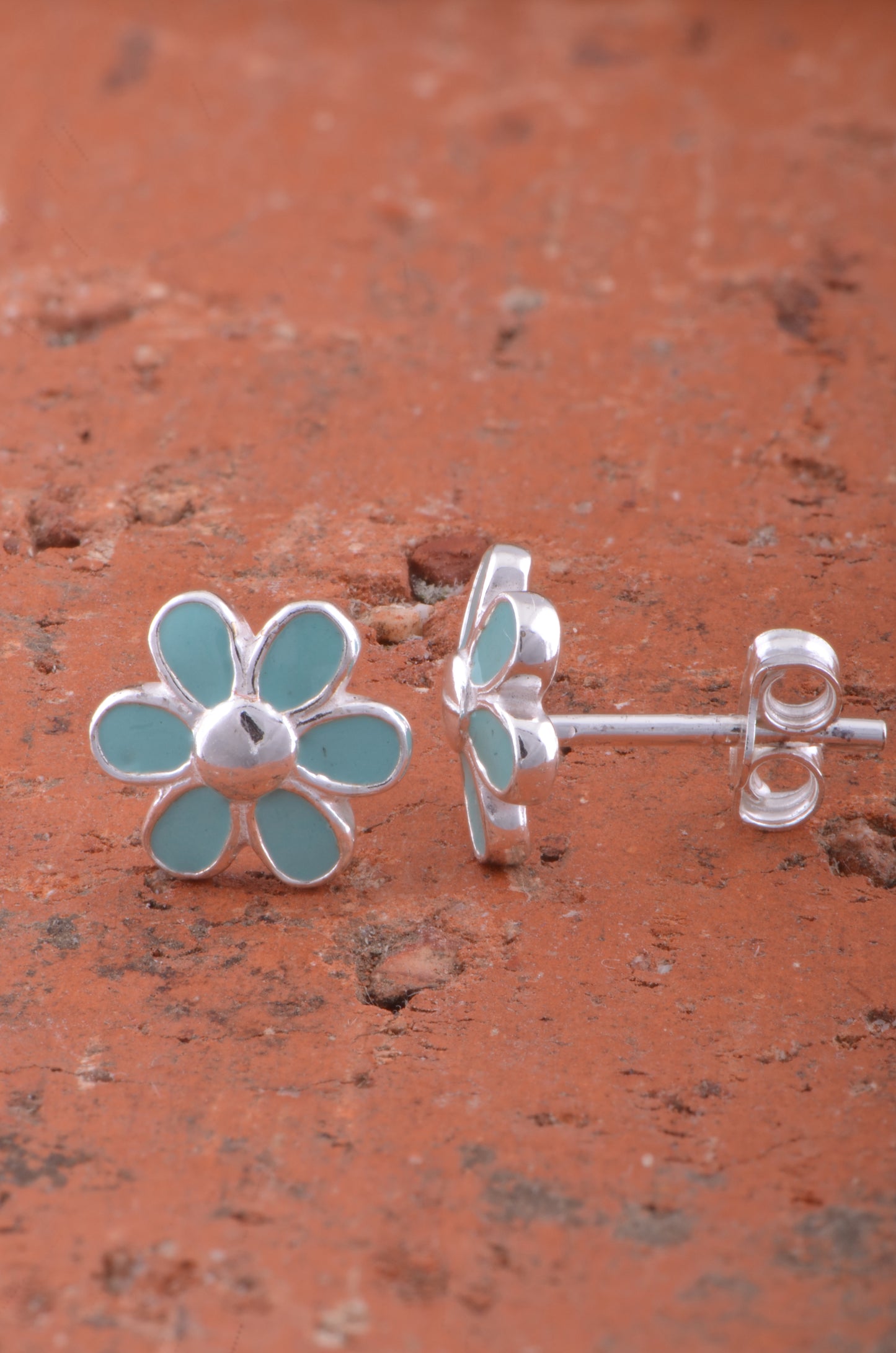 Sterling Silver Girls Dainty Light Blue Daisy Flower Stud Earrings
