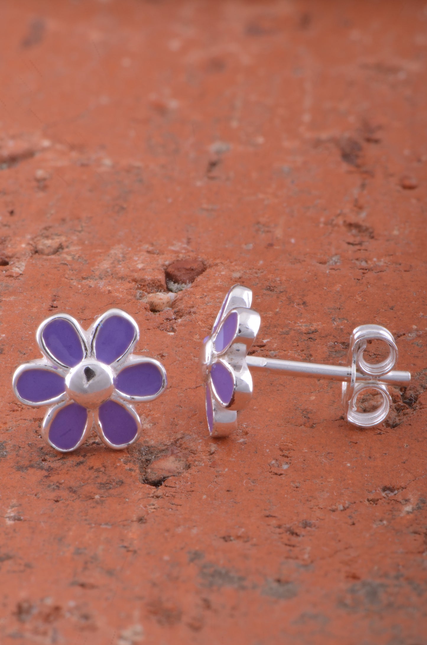 Sterling Silver Girls Dainty Purple Daisy Flower Stud Earrings - 8mm