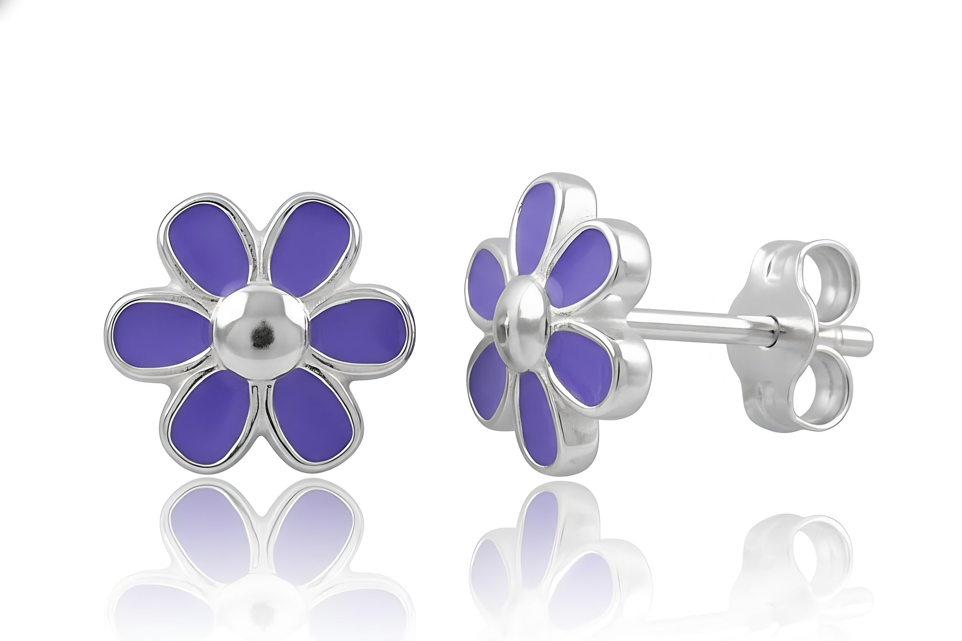 Sterling Silver Girls Dainty Purple Daisy Flower Stud Earrings, 8mm