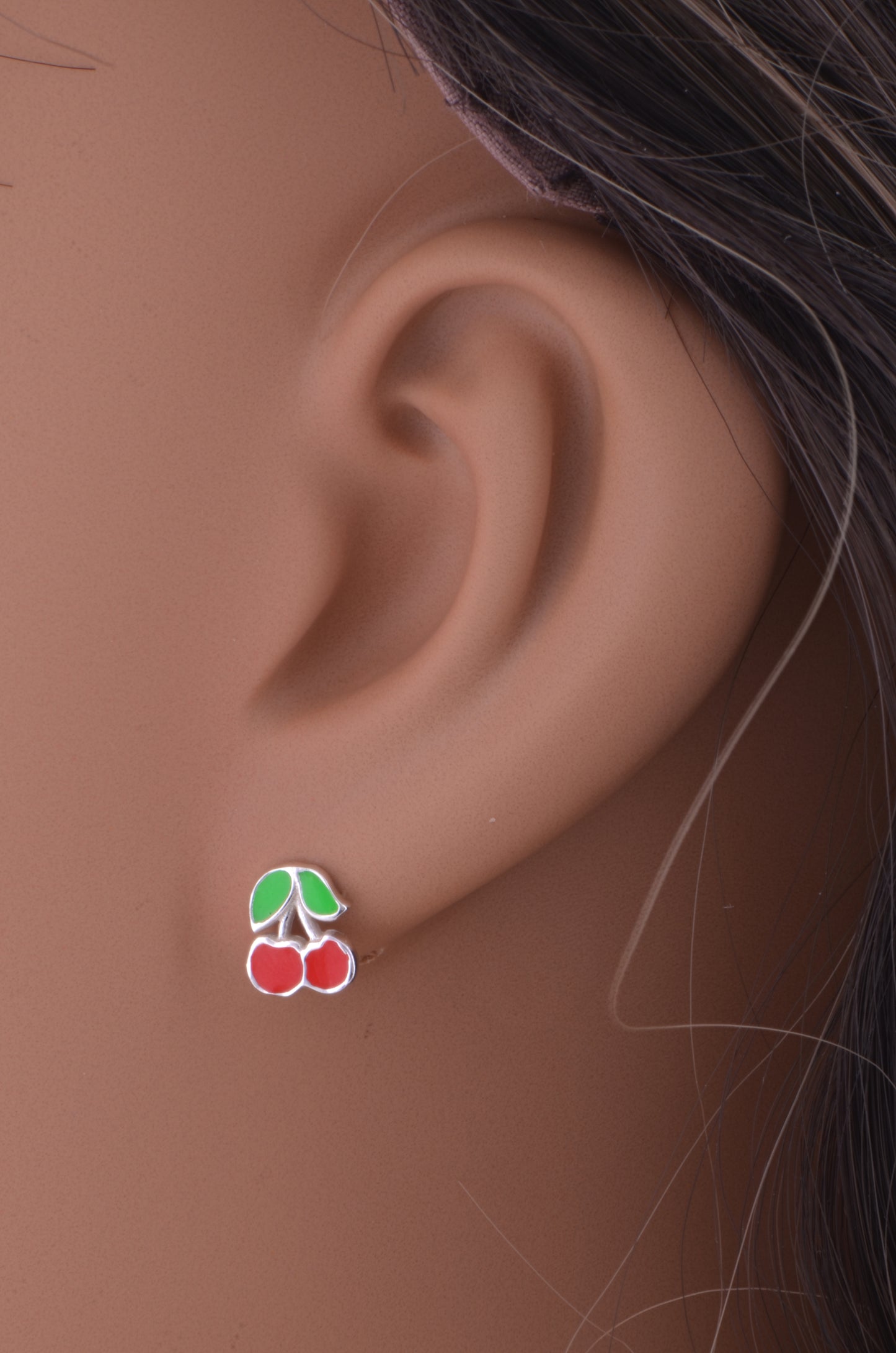 Sterling Silver Womens Dainty Lucky Cherry Stud Earrings - 8mm