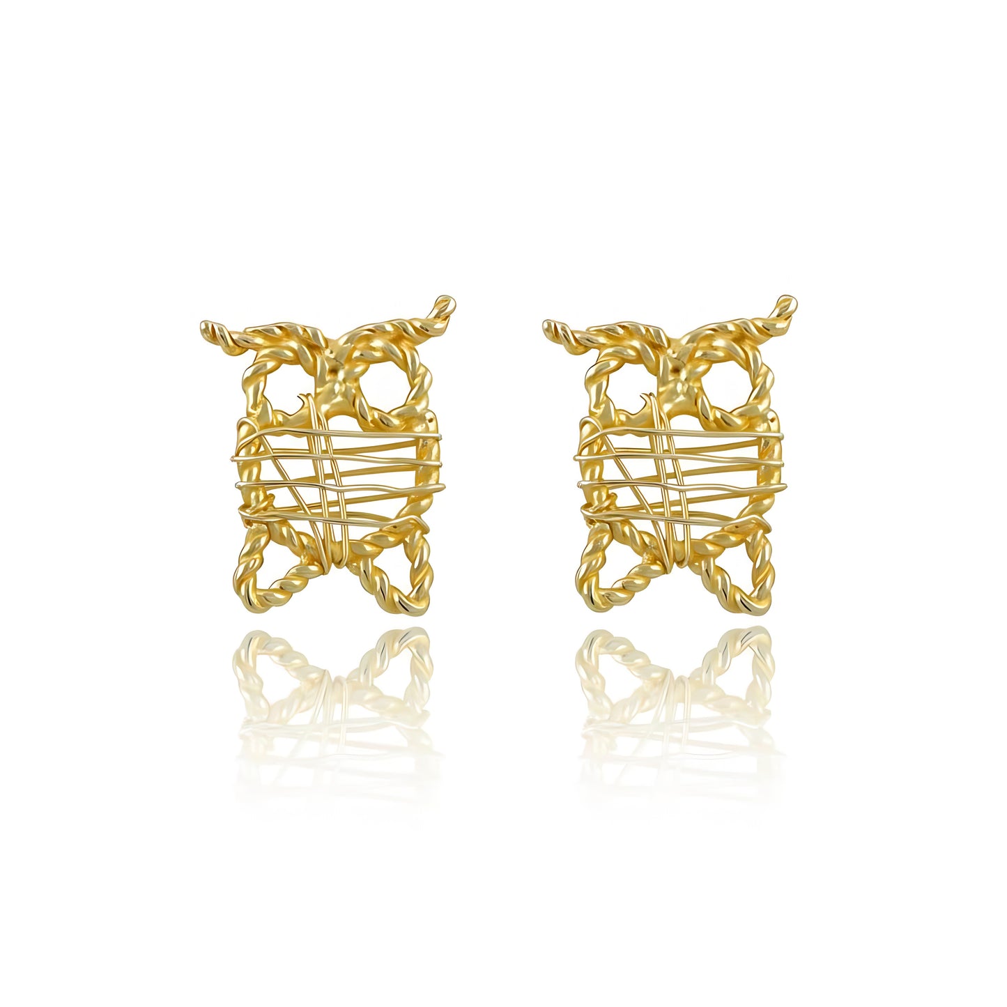 Yellow Gold Vermeil Sterling Silver Owl Stud Earrings