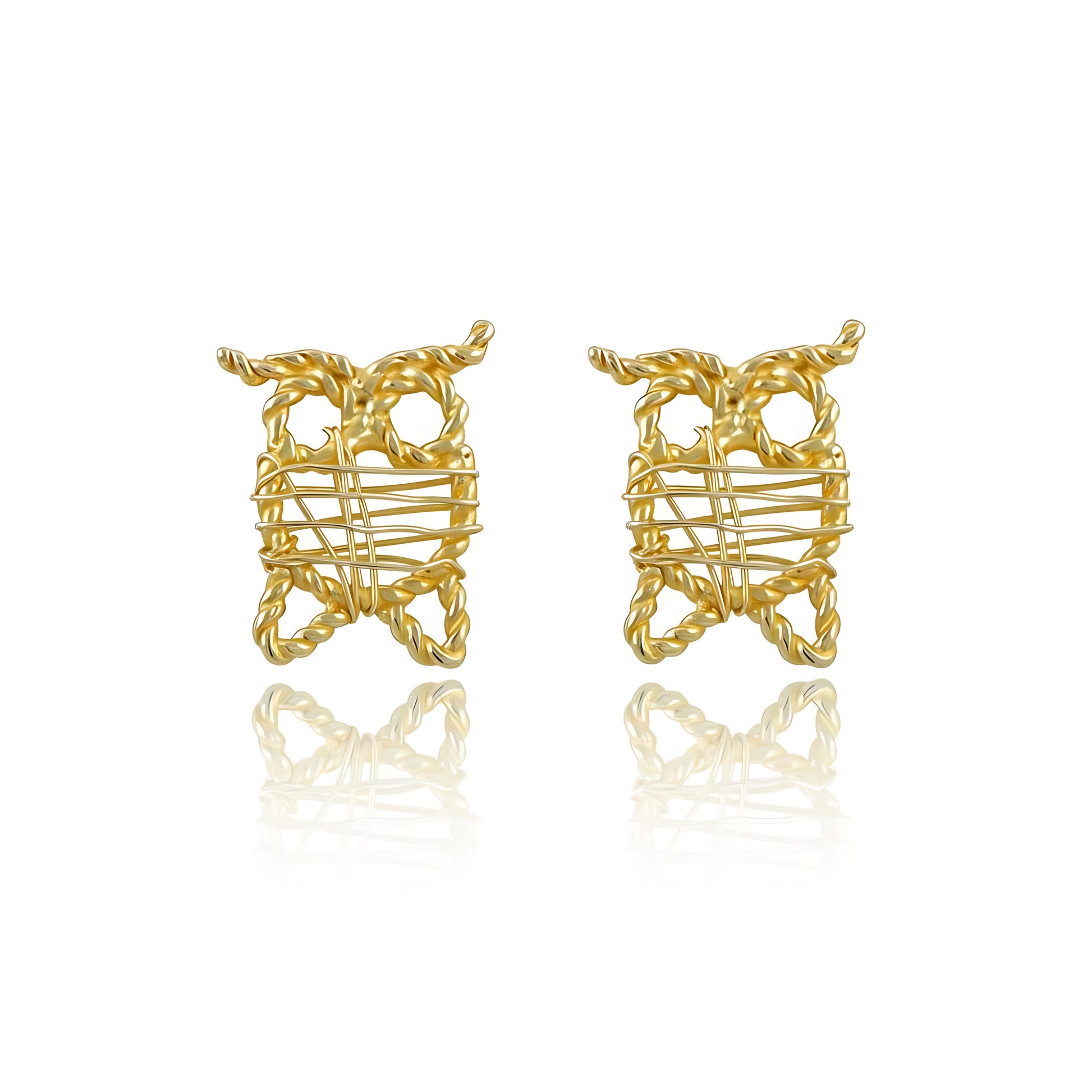 Yellow Gold Vermeil Sterling Silver Owl Stud Earrings