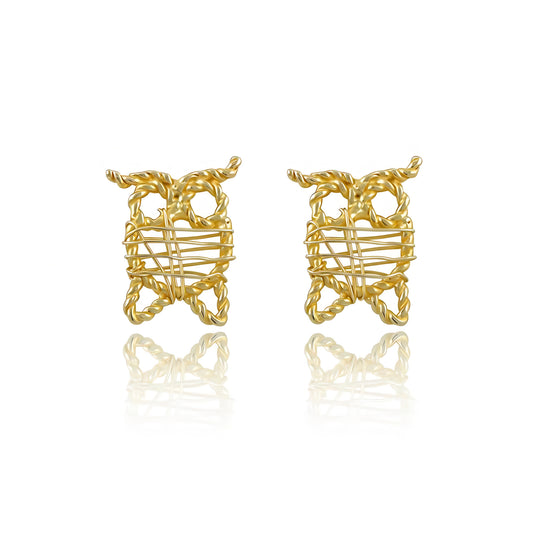 Yellow Gold Vermeil Sterling Silver Owl Stud Earrings