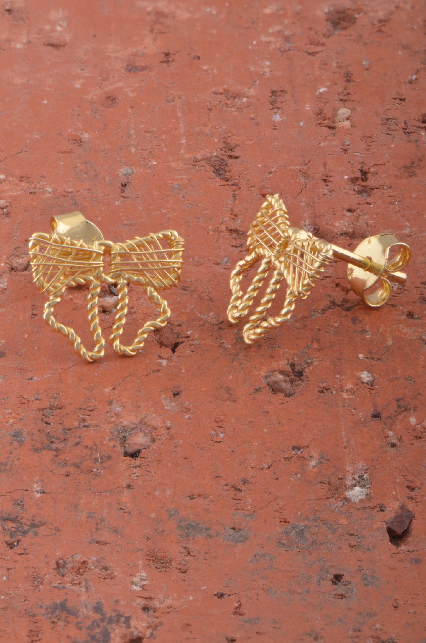 Yellow Gold Vermeil Sterling Silver Owl Stud Earrings