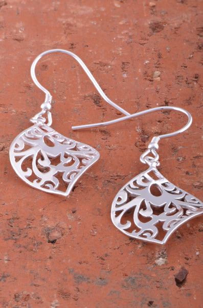 Sterling Silver Womens Boho Filigree Twist Drop Earrings