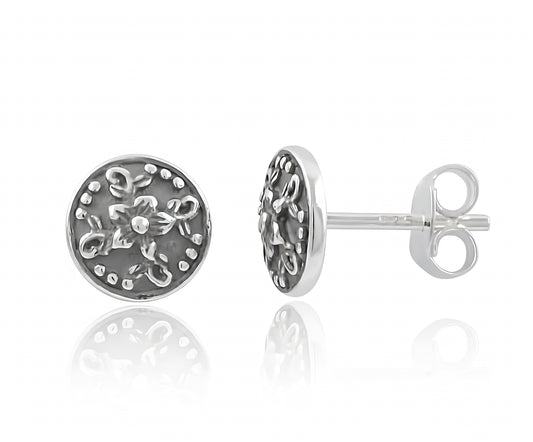 Sterling Silver Boho filigree Flower Stud Earrings