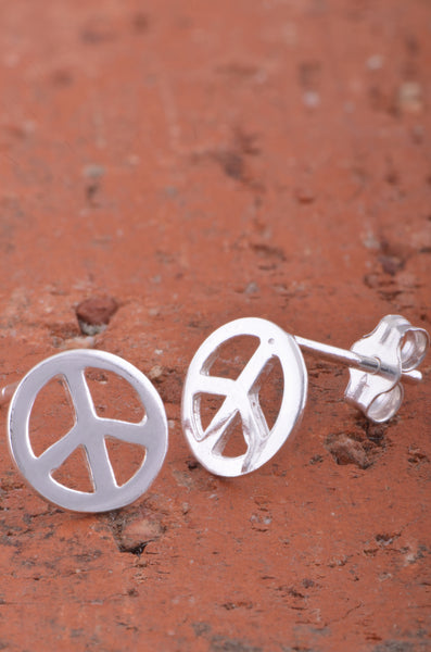Sterling Silver Dainty Peace Sign stud Earrings