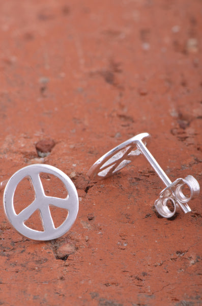 Sterling Silver Dainty Peace Sign stud Earrings