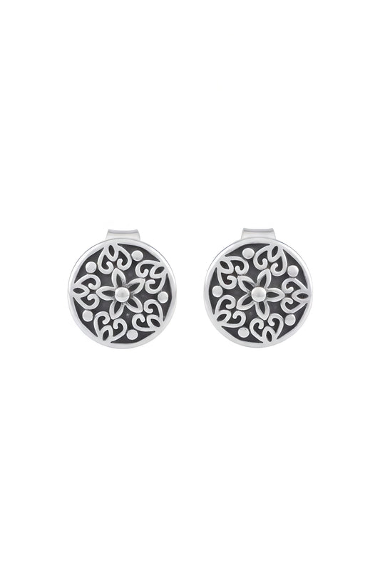 Sterling Silver Women's dainty Bali Filigree Flower Hearts Stud Earrings