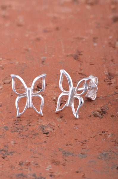 Sterling Silver Womens Dainty Hollow Butterfly Stud Earrings 8mm