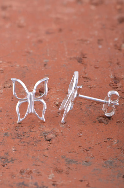 Sterling Silver Womens Dainty Hollow Butterfly Stud Earrings 8mm