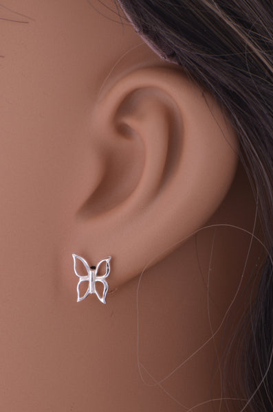 Sterling Silver Womens Dainty Hollow Butterfly Stud Earrings 8mm