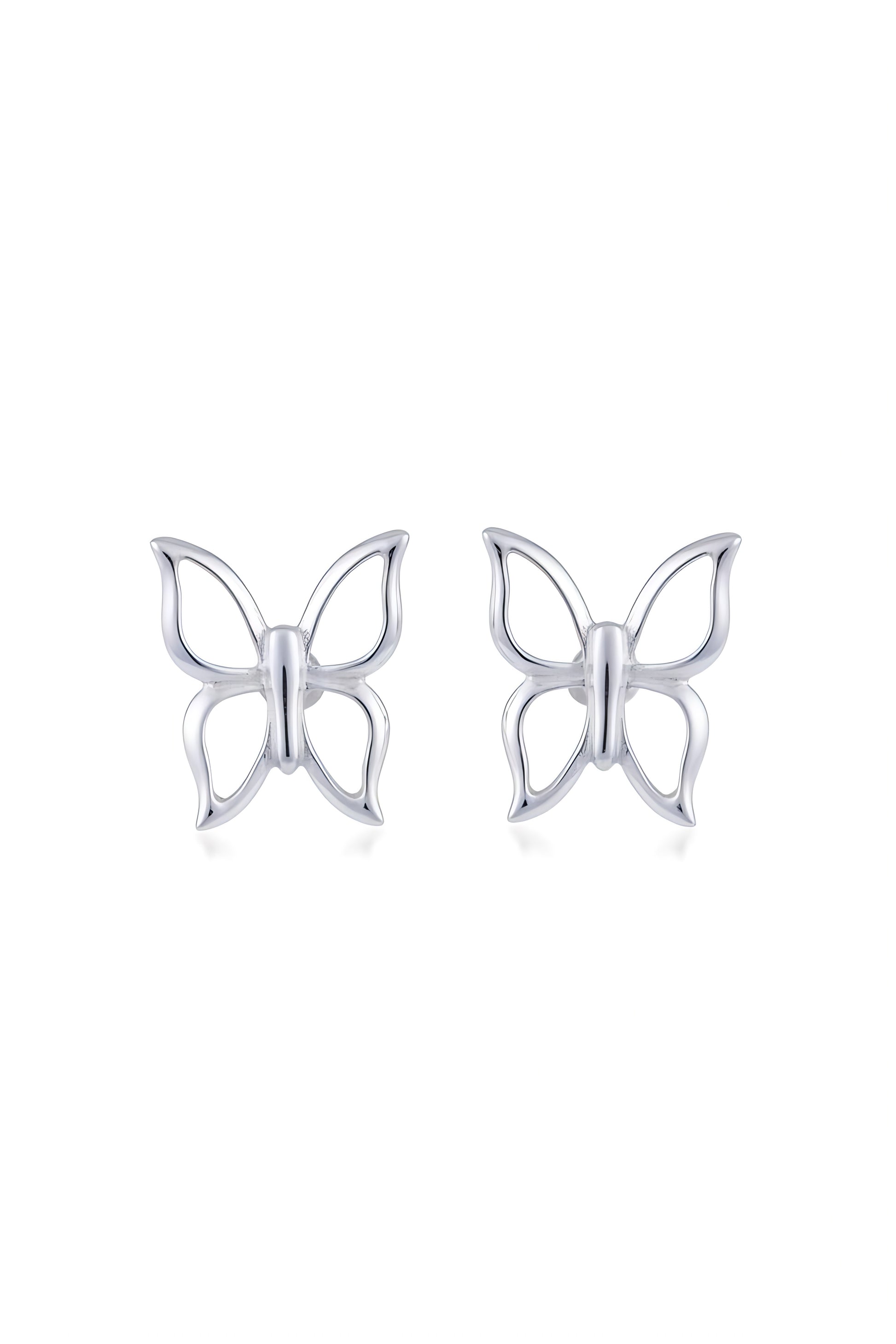 Sterling Silver Women's Dainty Hollow Butterfly Stud Earrings, 8mm
