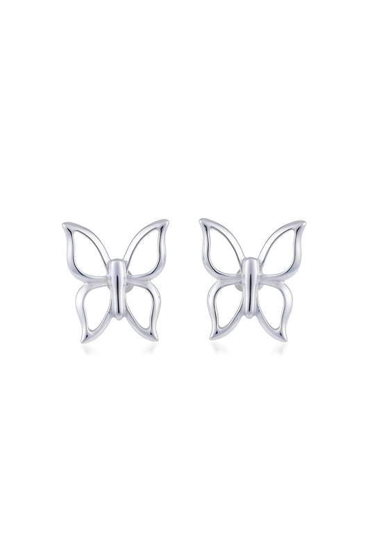 Sterling Silver Women's Dainty Hollow Butterfly Stud Earrings, 8mm