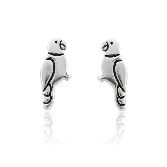 Sterling Silver Girls Dainty Bird Parrot Stud Earrings, 8mm