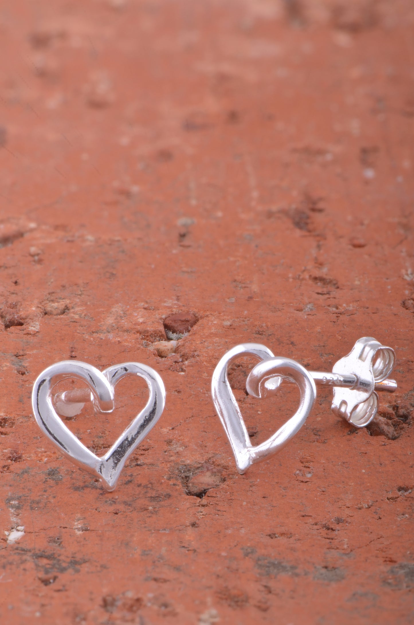 Sterling Silver Ladies Dainty Hollow Heart Stud Earrings 8mm