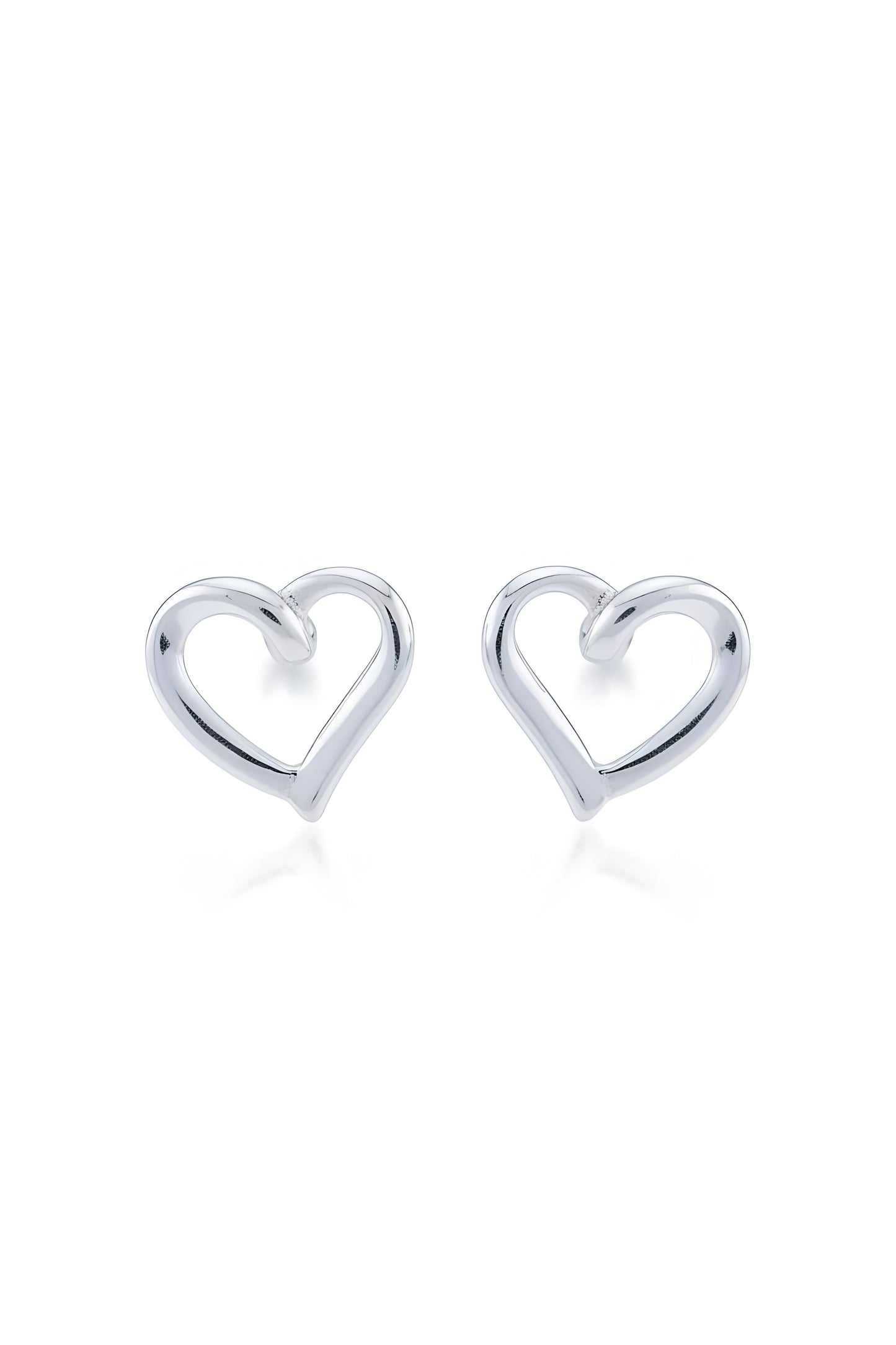 Sterling Silver Ladies Dainty Hollow Heart Stud Earrings, 8mm