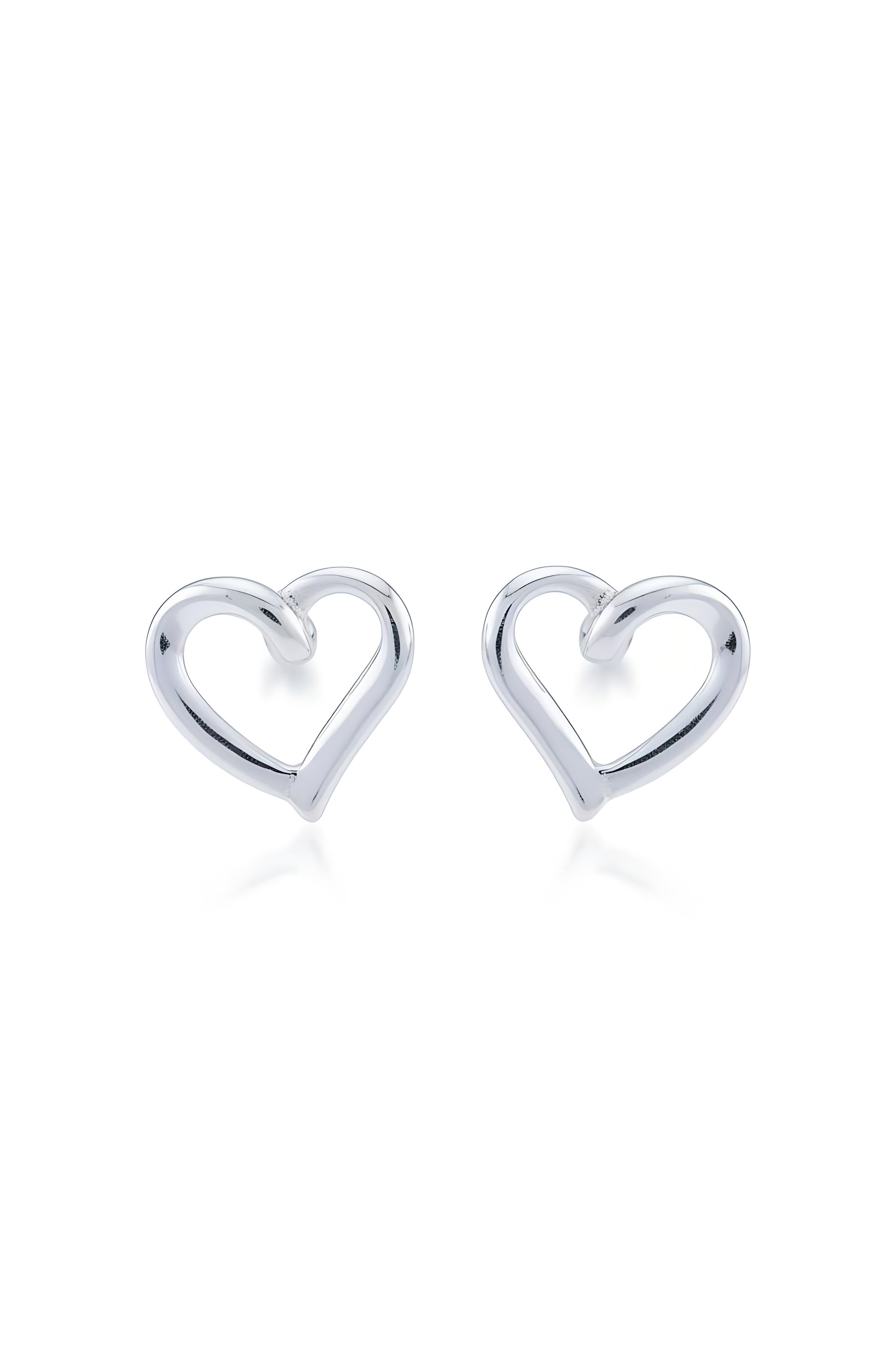 Sterling Silver Ladies Dainty Hollow Heart Stud Earrings, 8mm