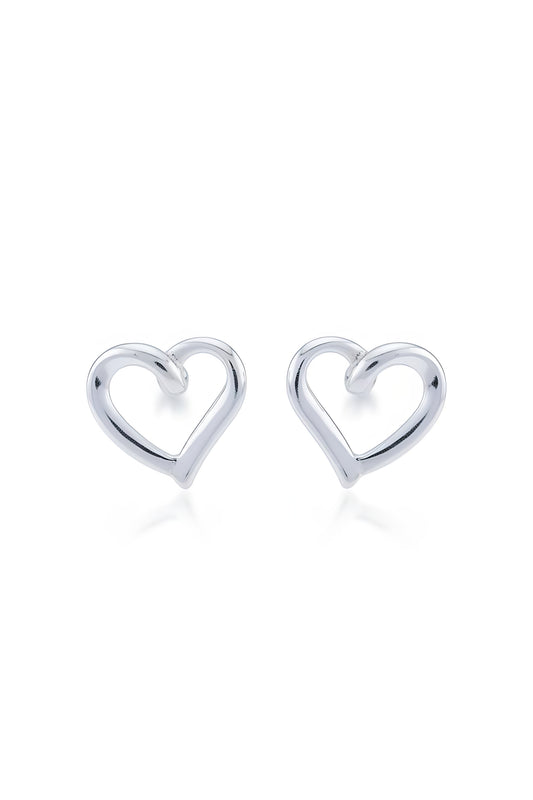 Sterling Silver Ladies Dainty Hollow Heart Stud Earrings, 8mm