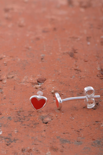 Sterling Silver Ladies Tiny Red Heart Stud Earrings Perfect for 2nd Pricing
