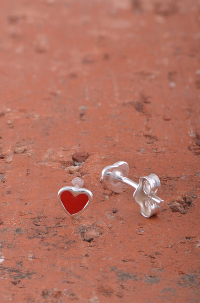 Sterling Silver Ladies Tiny Red Heart Stud Earrings Perfect for 2nd Pricing