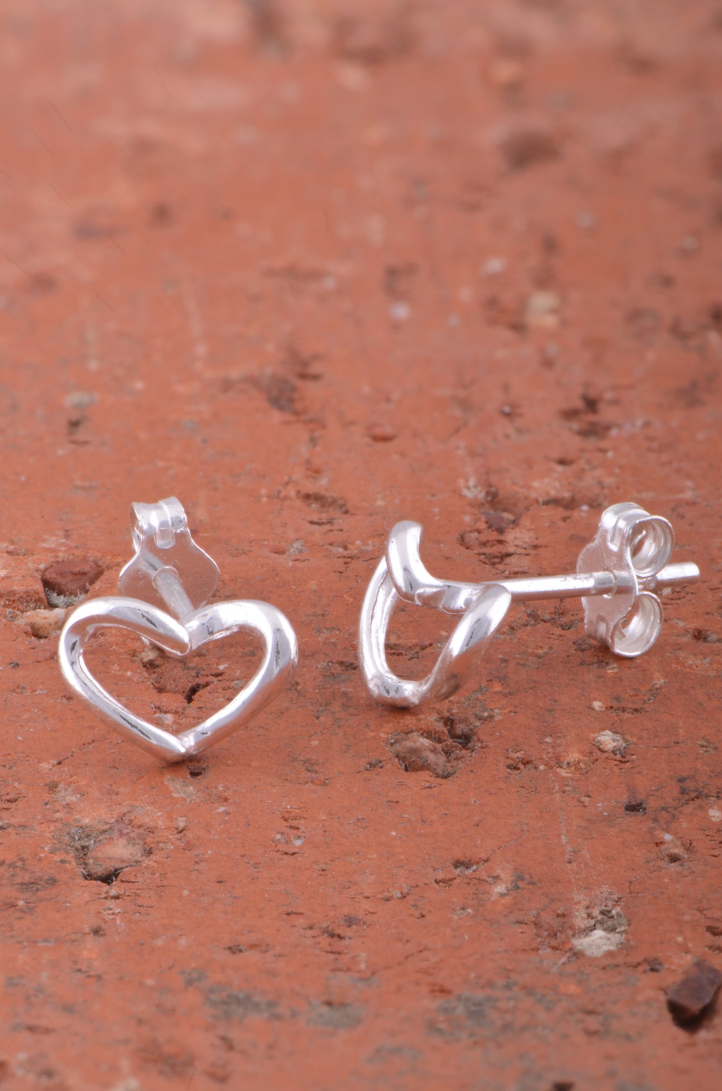 Sterling Silver Small Hollow Heart Stud Earrings 8mm