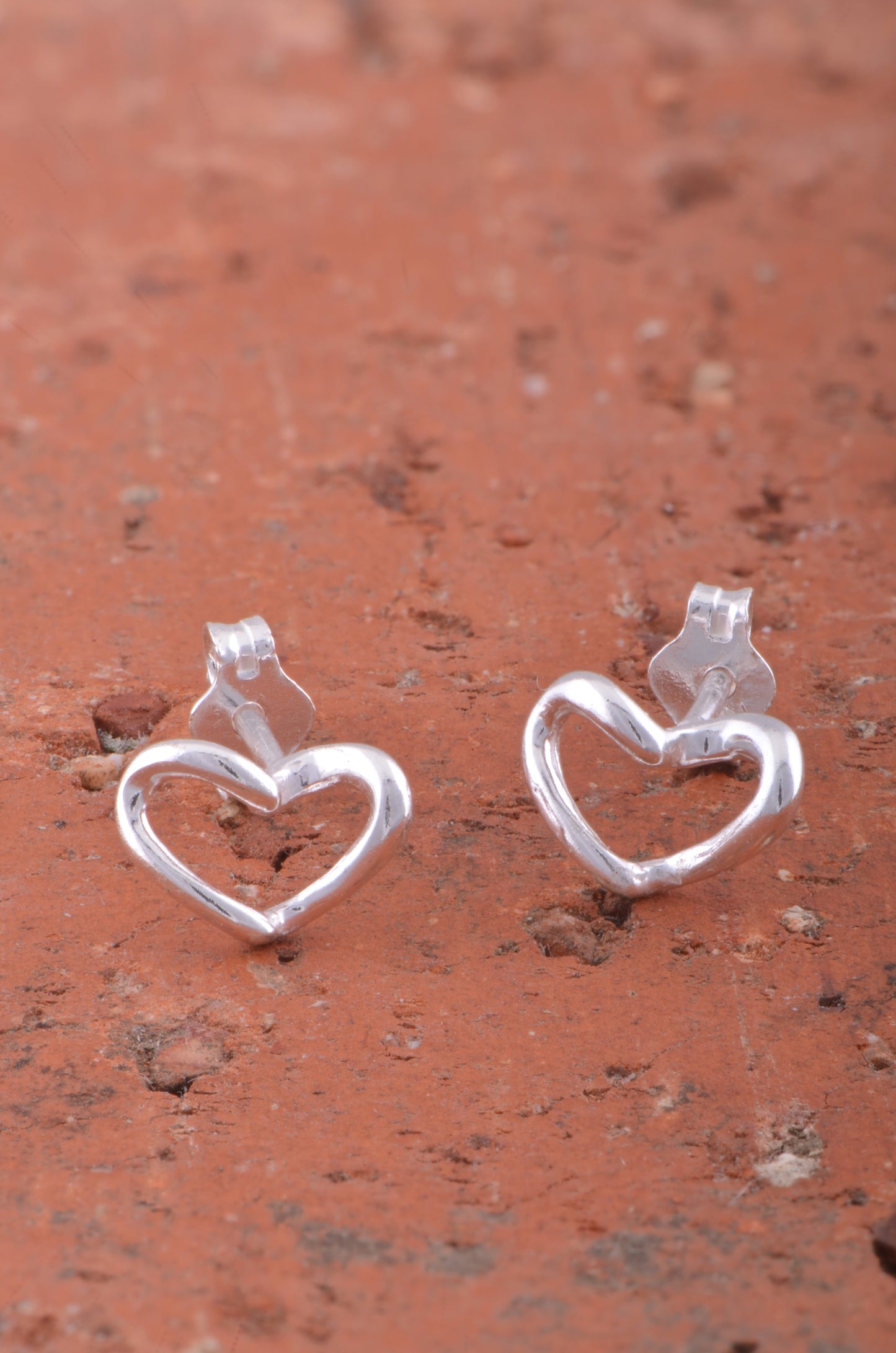 Sterling Silver Small Hollow Heart Stud Earrings 8mm