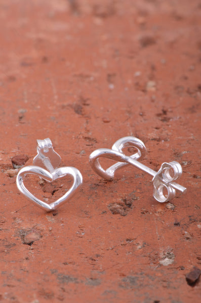 Sterling Silver Small Hollow Heart Stud Earrings 8mm