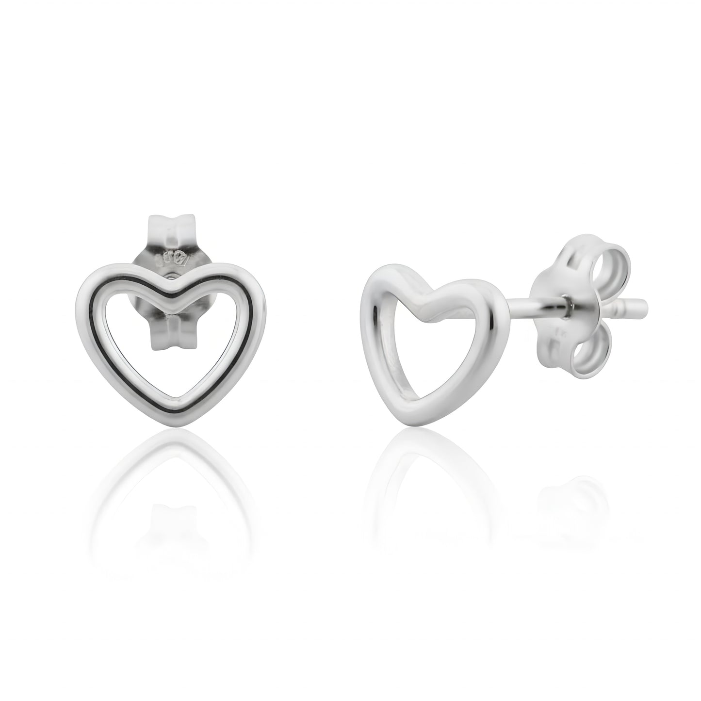 Sterling Silver Small Hollow Heart Stud Earrings, 8mm