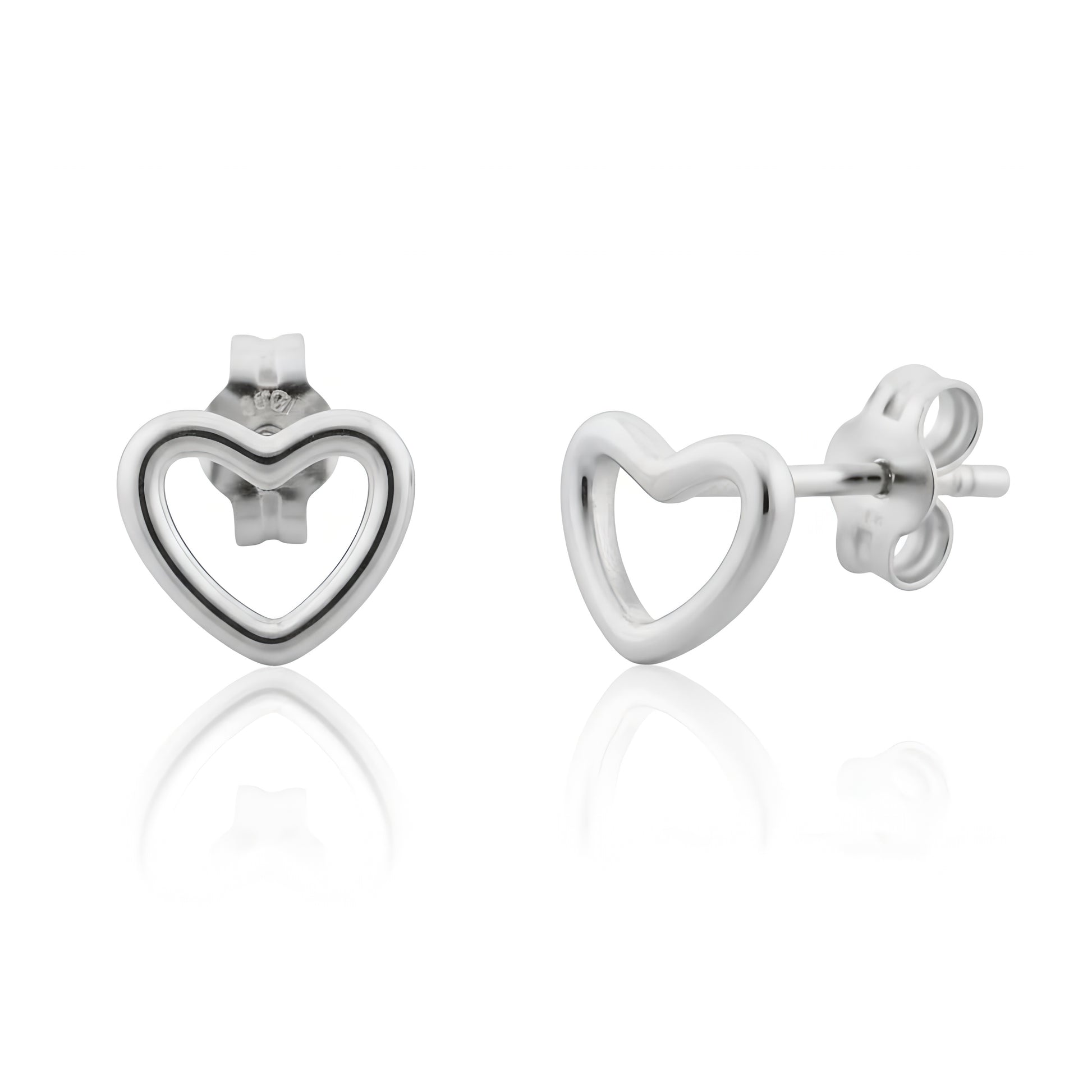Sterling Silver Small Hollow Heart Stud Earrings, 8mm