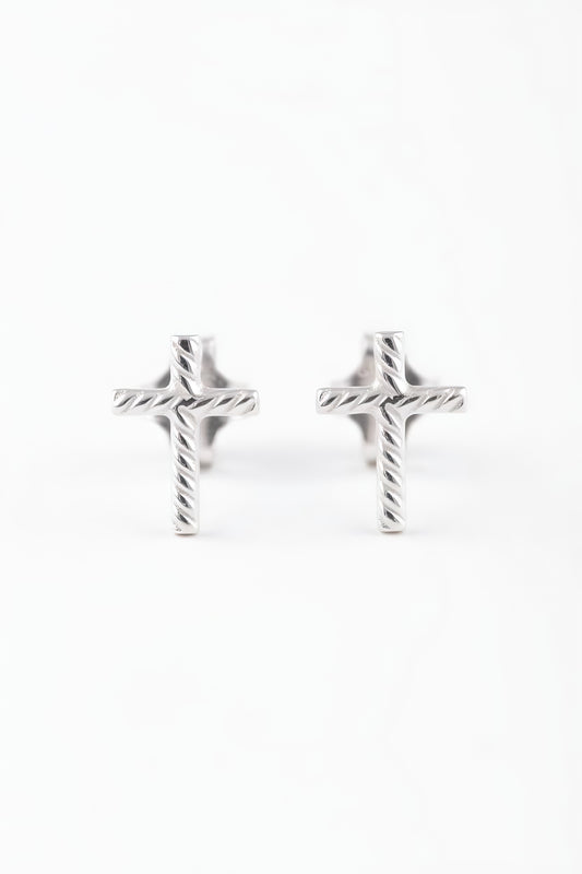 Sterling Silver Ladies Dainty Christian Cross Stud Earrings, 8mm