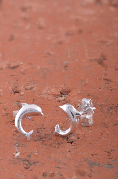 Sterling Silver Girls Dainty Jumping Dolphin Stud Earrings 8mm