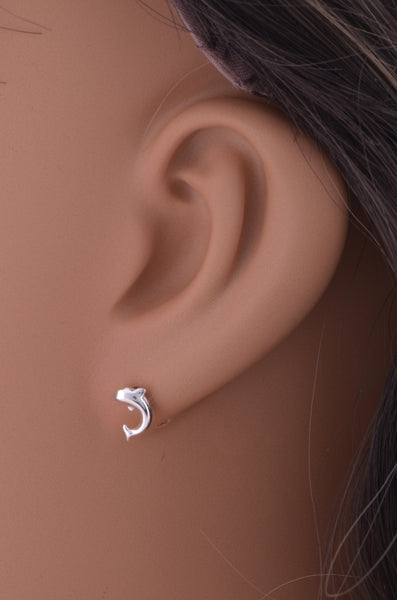 Sterling Silver Girls Dainty Jumping Dolphin Stud Earrings 8mm