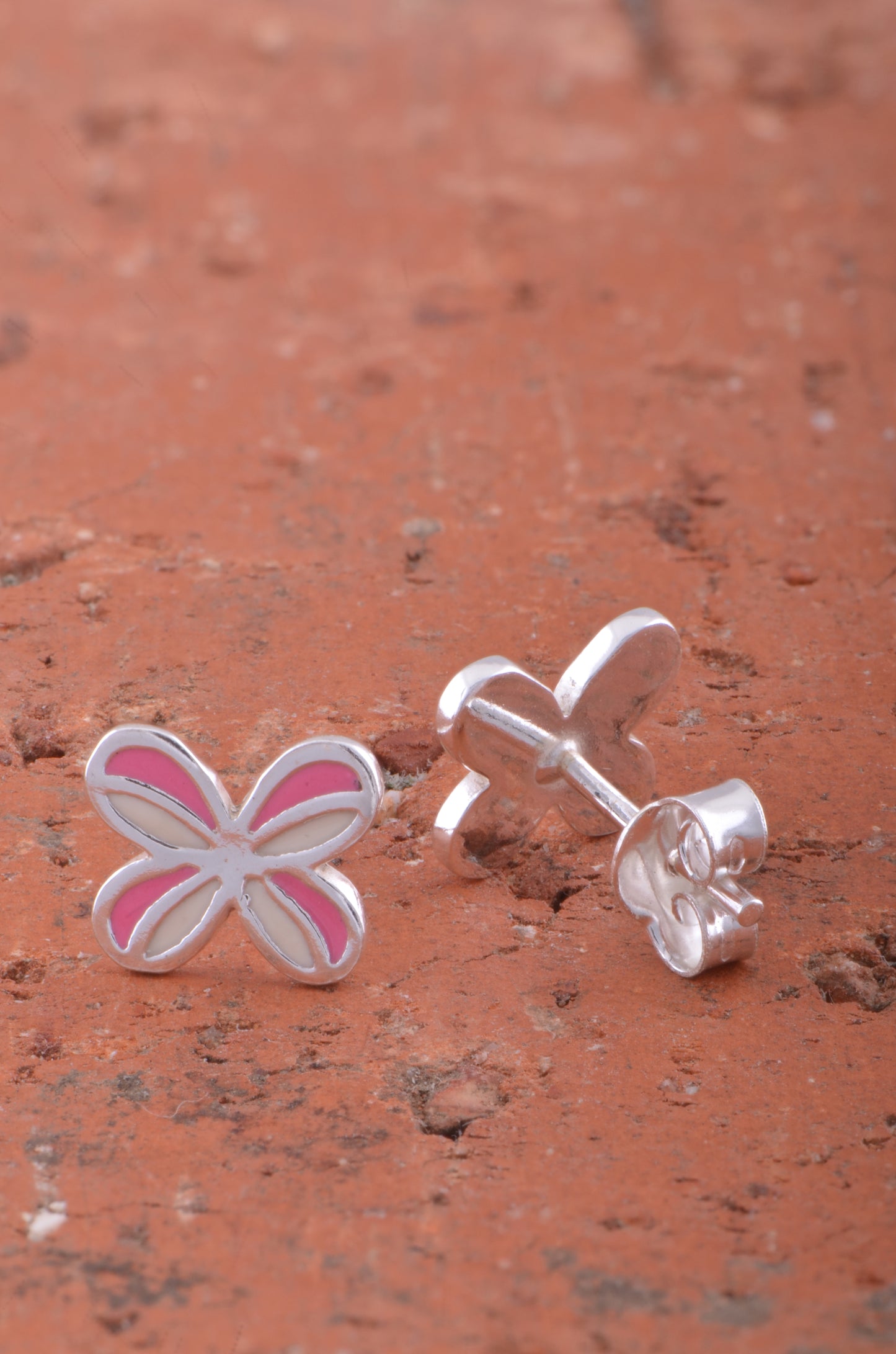 Sterling Silver Girls Dainty Pink Butterfly Stud Earrings 8mm