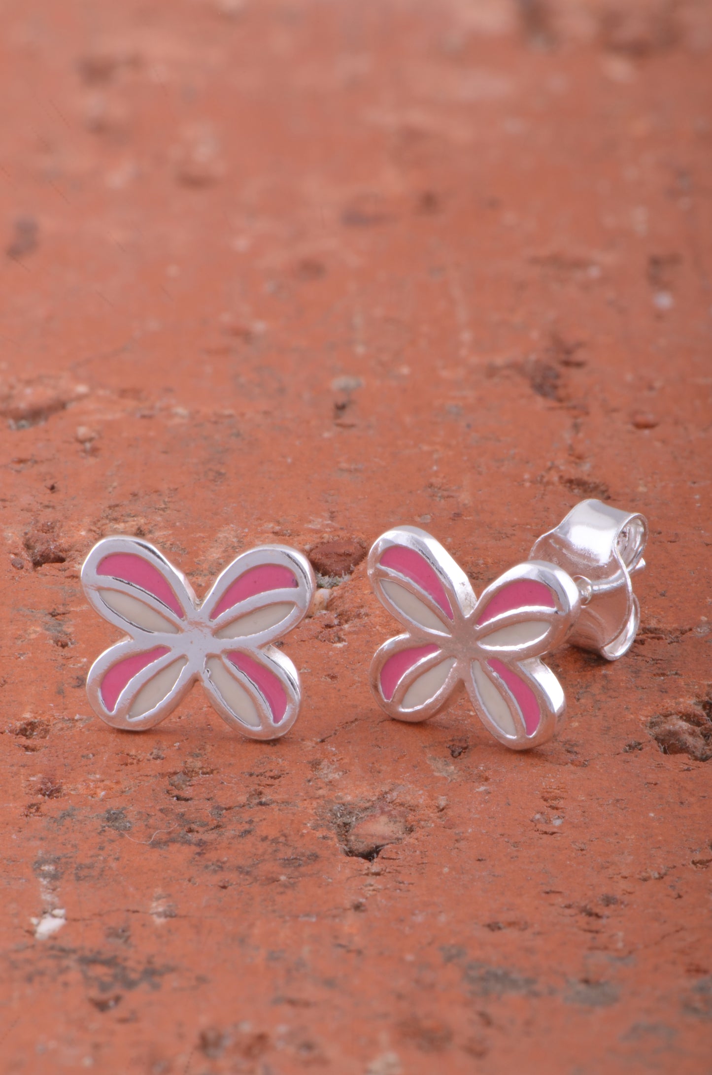 Sterling Silver Girls Dainty Pink Butterfly Stud Earrings 8mm