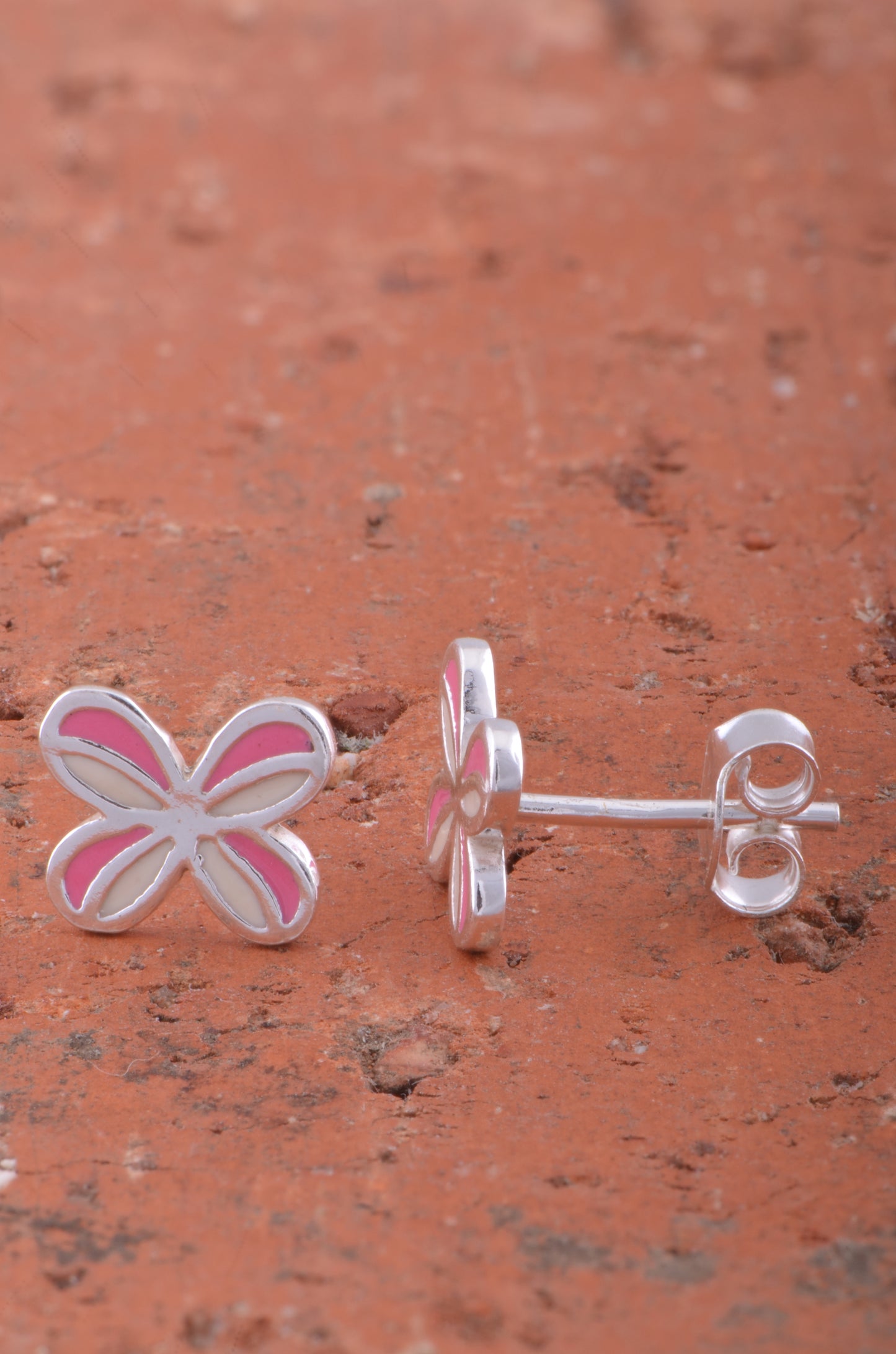 Sterling Silver Girls Dainty Pink Butterfly Stud Earrings 8mm