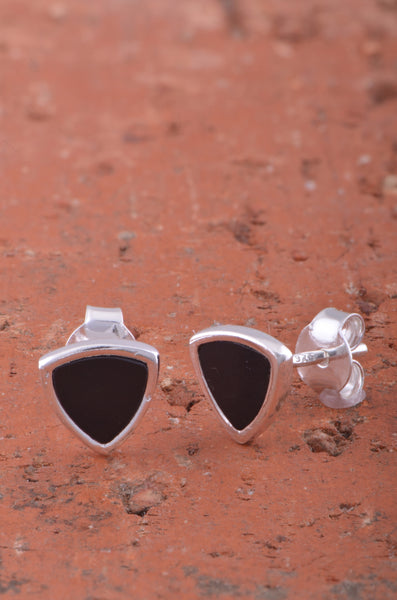 Sterling Silver Black Enamel Womens Dainty Triangle Stud Earrings 8mm