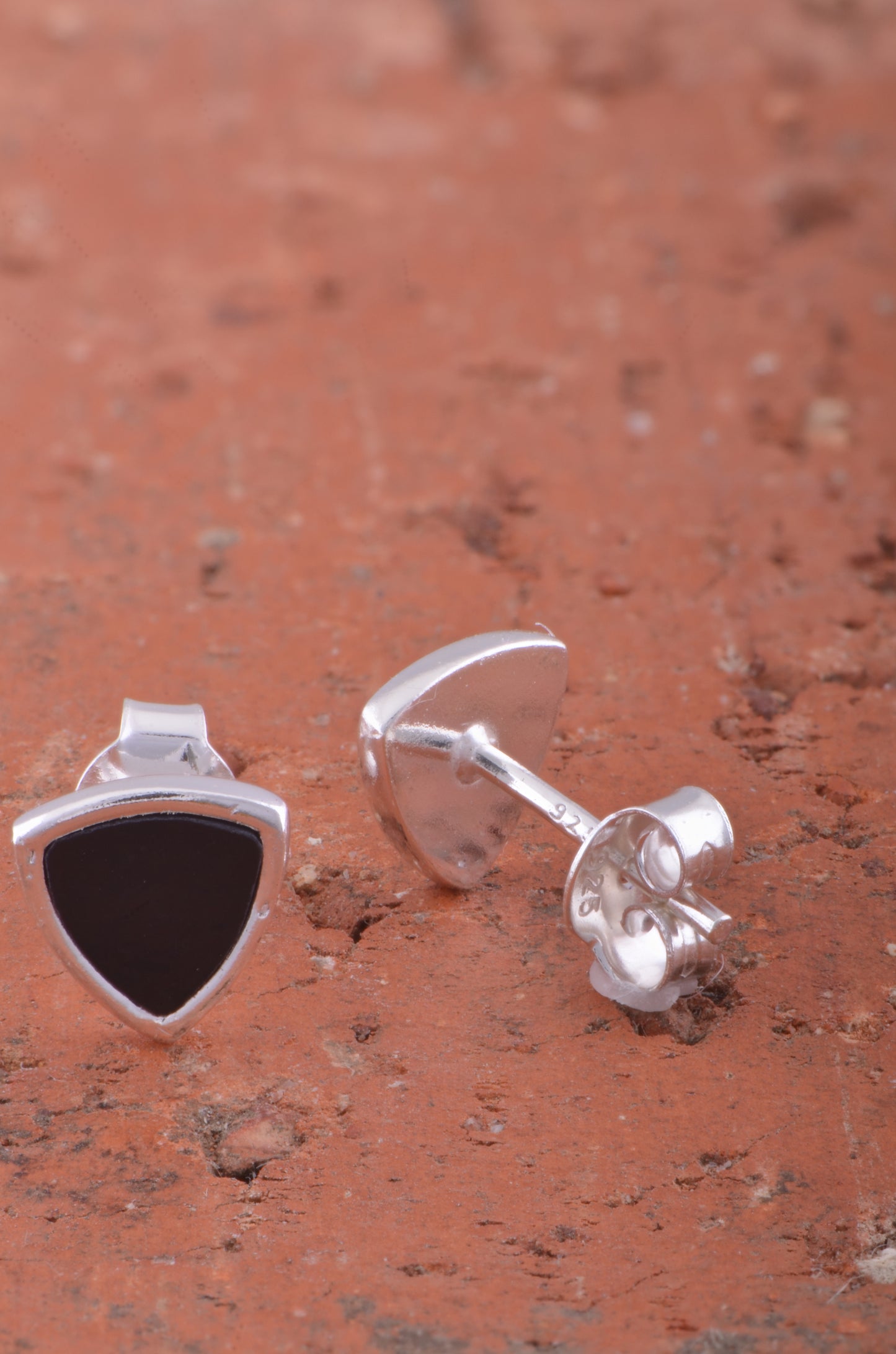 Sterling Silver Black Enamel Womens Dainty Triangle Stud Earrings 8mm